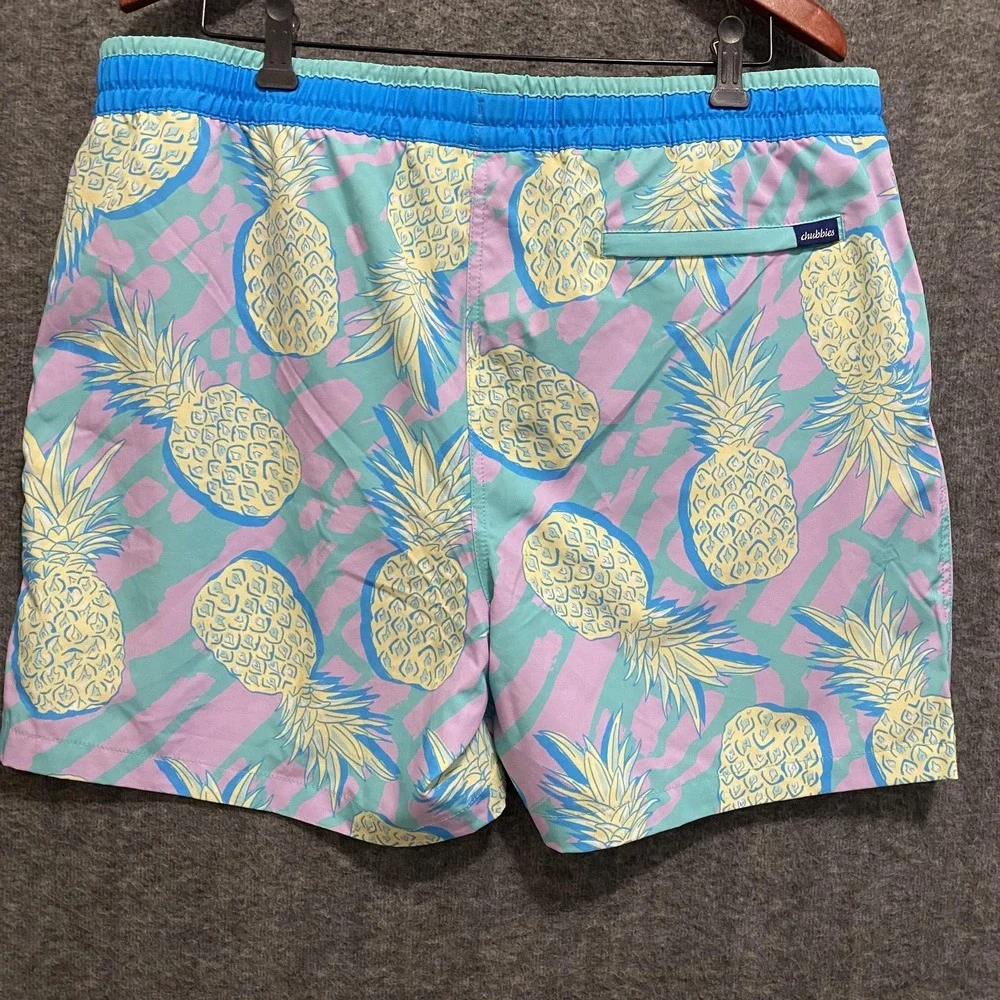 Chubbies The Low Tides Swim Trunks Mens 2XL Blue Pink Pineapple Print Mesh Beach